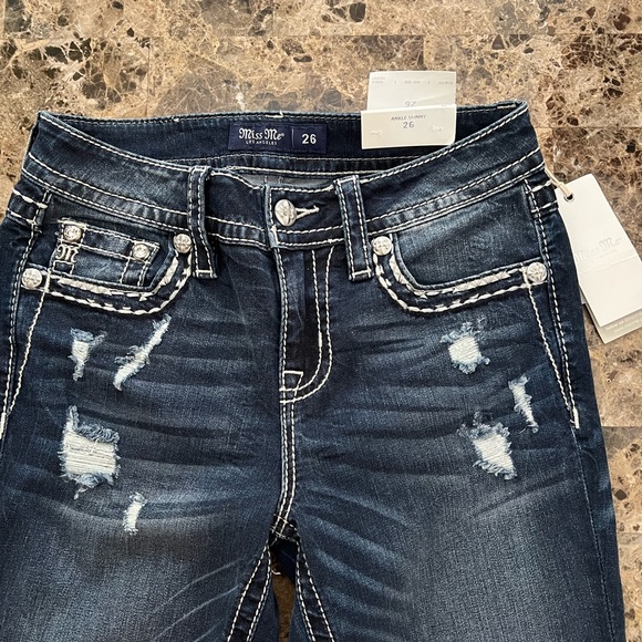 💫NWT💫 Miss Me Mid-Rise Ankle Skinny Jeans Womens Sz 26 Slim Fit Buckle - Picture 4 of 7